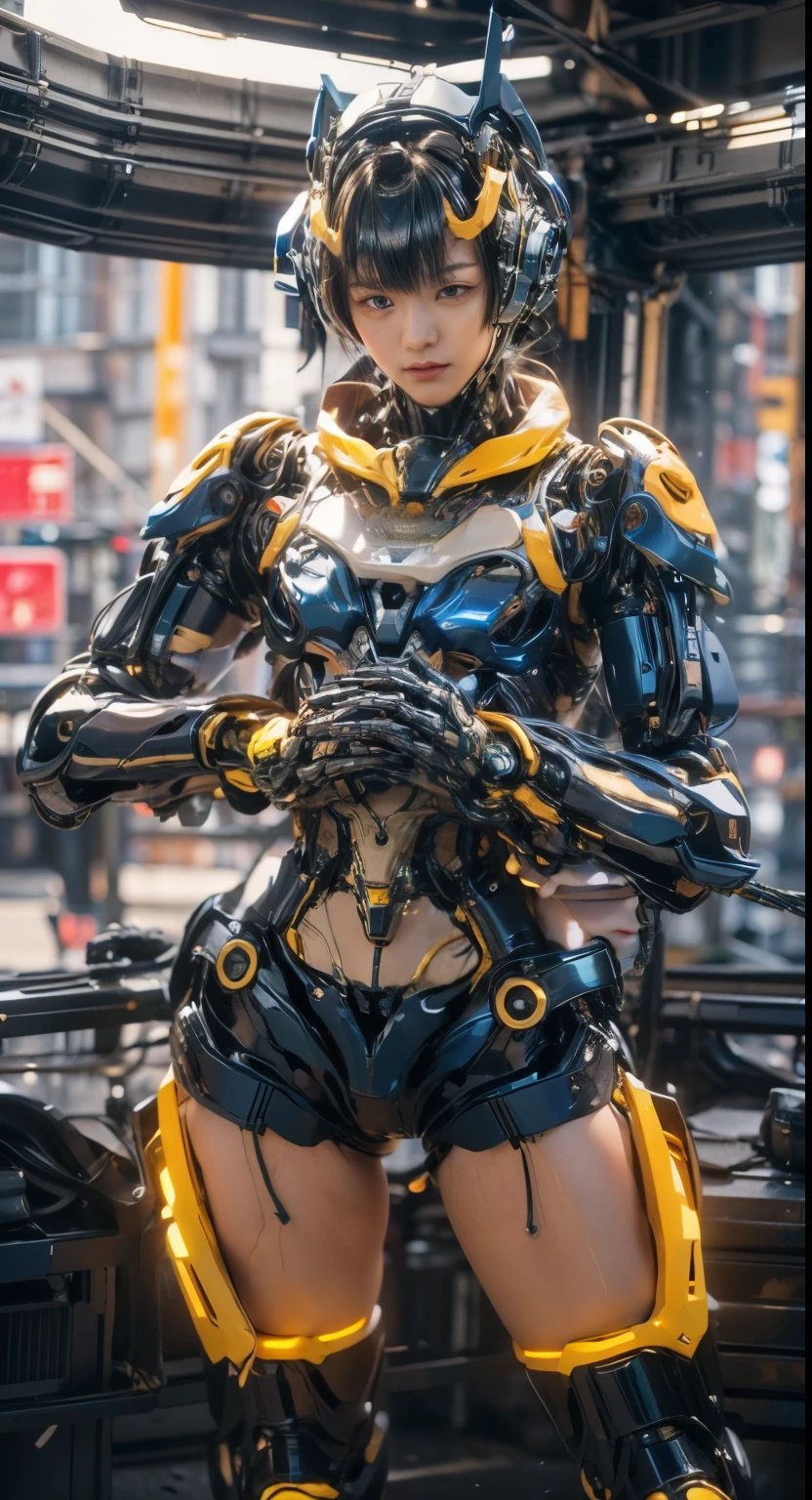 (best quality:1.2), 8k, highres, octan render, (masterpiece), extremely ultra detail, cyborgized Japanese woman, extremely ultra cute face, , skinny body, flat chest, (blue metallic mechanical frame:1.5), (Power cables connected throughout the body), detaile up, Instead of hair, there are cables growing out of it, mechanical fusion, mechanical skeleton, bio mechanics, mechanical life-form, highly intricate detail, extremely ultra real texture, human-like skin, realistic hair, ultra realistic details, professional lighting, (realistic:1.4), (RAW photo:1.2), (photorealistic:1.37)