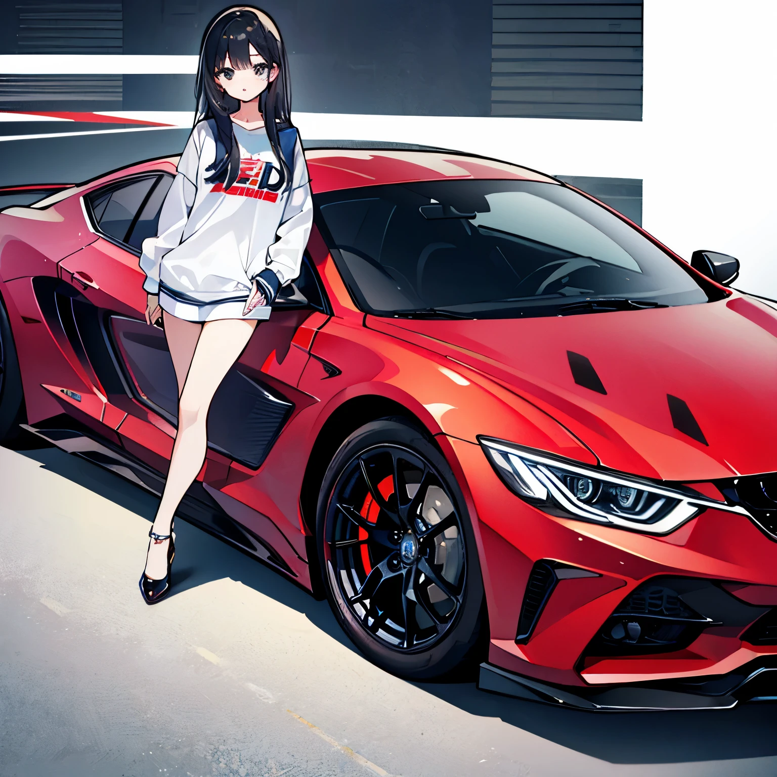 highest quality、masterpiece、Ultra high definition、highest quality、Girl standing next to a luxury car