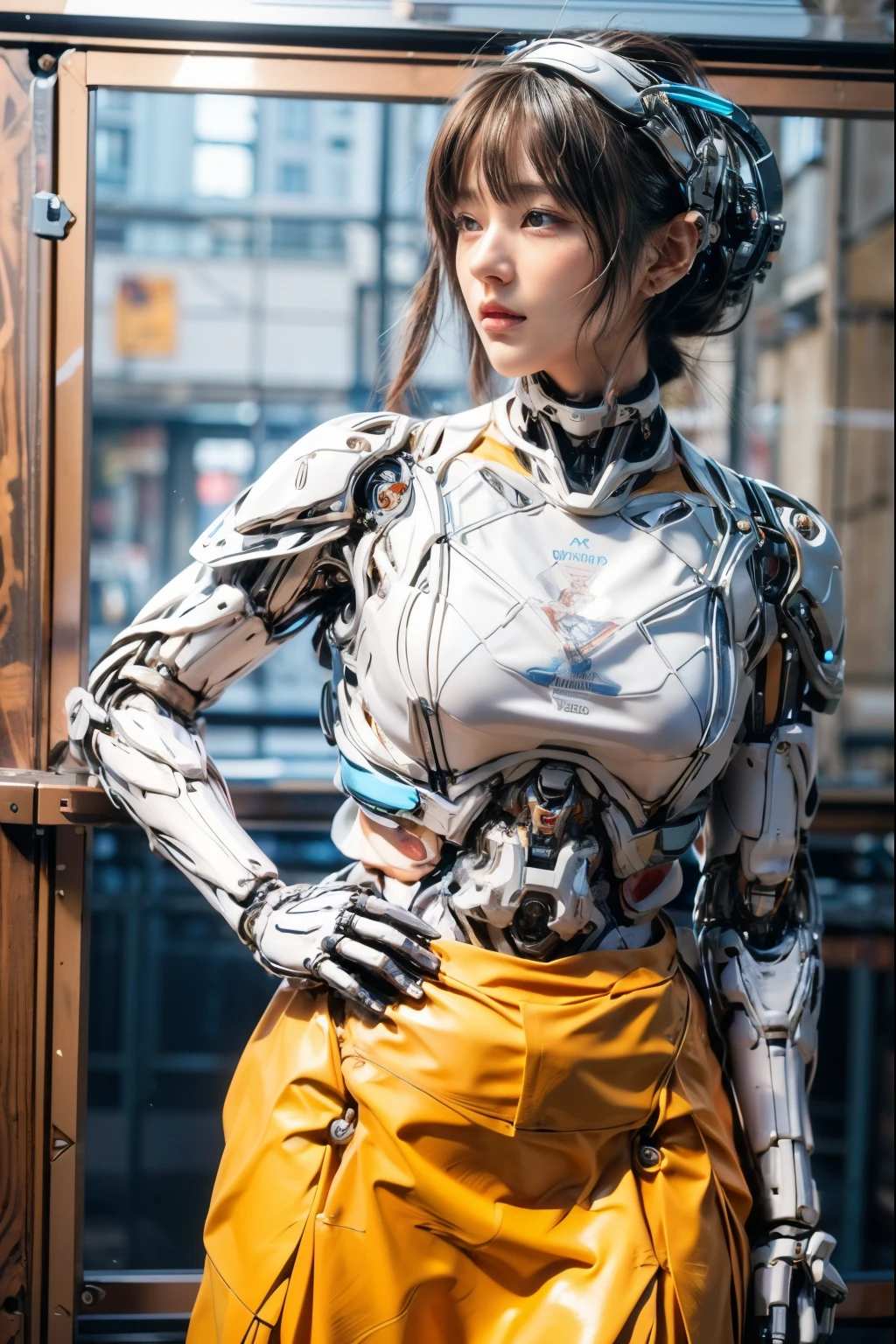 (best quality:1.2), 8k, highres, octan render, (masterpiece), extremely ultra detail, cyborgized Japanese woman, extremely ultra cute face, , skinny body, flat chest, (blue metallic mechanical frame:1.5), (Power cables connected throughout the body), detaile up, Instead of hair, there are cables growing out of it, mechanical fusion, mechanical skeleton, bio mechanics, mechanical life-form, highly intricate detail, extremely ultra real texture, human-like skin, realistic hair, ultra realistic details, professional lighting, (realistic:1.4), (RAW photo:1.2), (photorealistic:1.37)