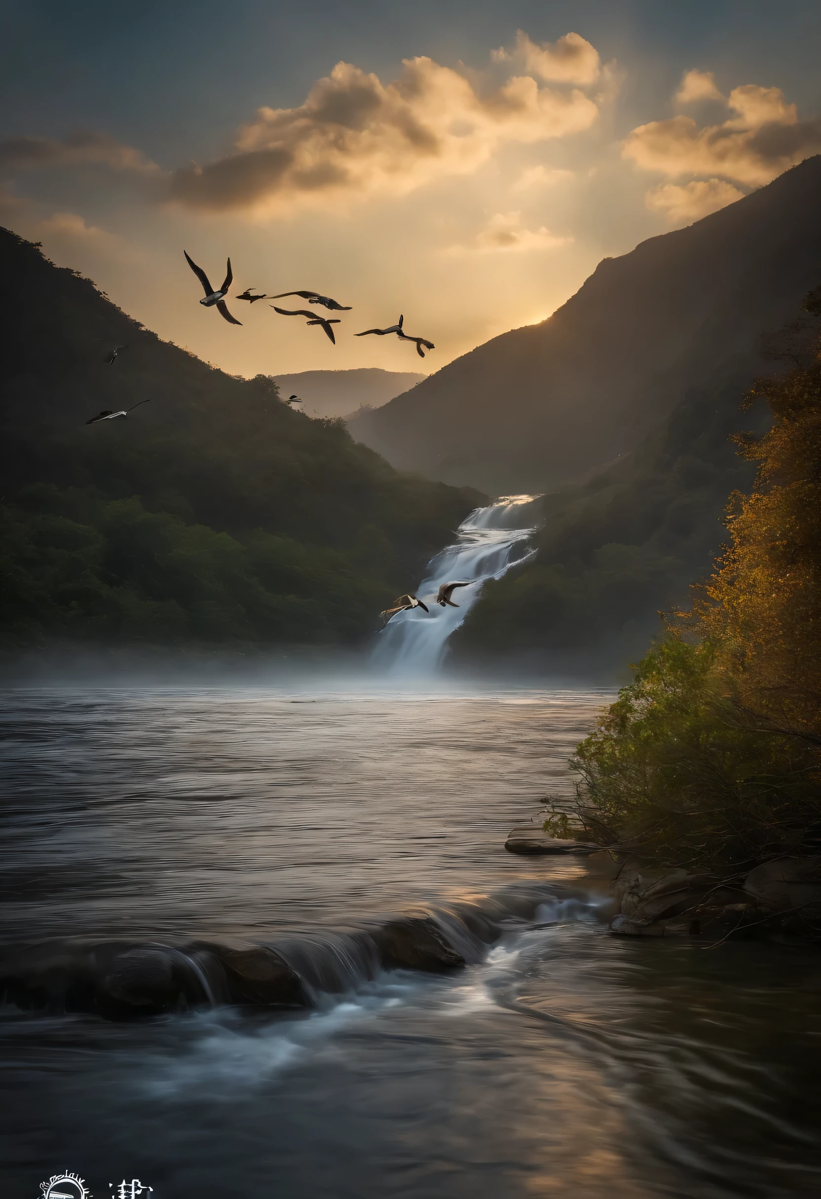 The geese fly long and fast,Ichthyosaur dives into the water。Last night, Dream Pool Falls,。Spring water in the river