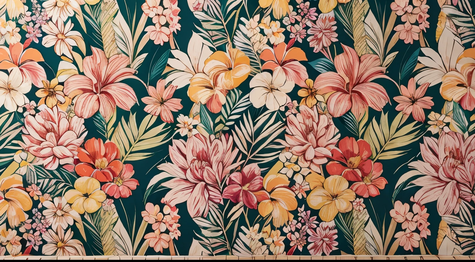 Colourful row seamless of rolled multi colour colourful graphic pattern tropical floral