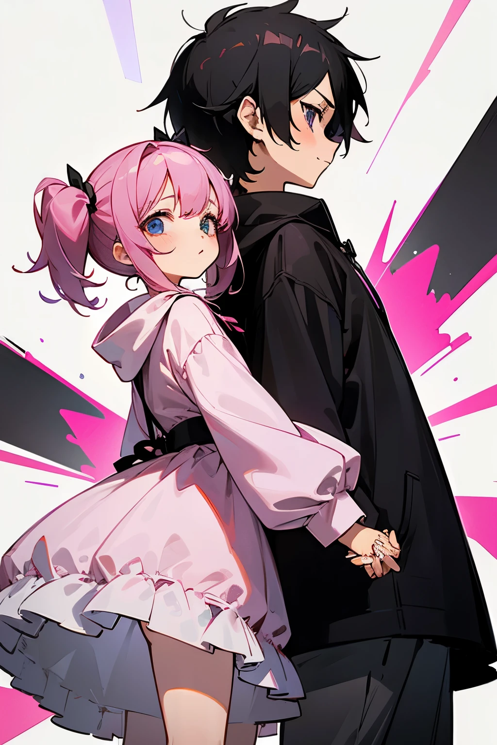 Style little girls and boys(Lori、Shota)
Two men and women couple pose holding hands character little girl(Lori)...Mass-produced female clothing: Strawberry patterned mass-produced one-piece dress Hairstyle: Twin tails Pink hair Eye color: Pink Eye shape: Droopy eyes Boy(Shota)…Clothes: Black hoodie Hairstyle: Black mashed hair Eye color: Normal shape of pupil