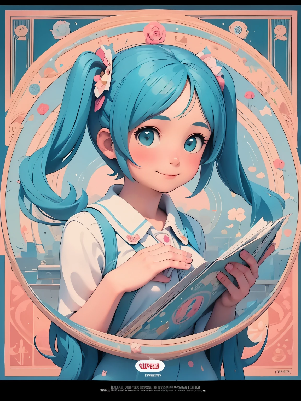 (masterpiece、highest quality、highest quality、Official Art、Beautiful and beautiful:1.2)、(One girl:1.3)Hatsune Miku、Twin tails,Big Breasts,Losing a smile young girl poster, Glossy old advertising poster, Vintage Posters, Poster Vintage, Retro Posters, enoch bolles, 1940s propaganda posters, Joseph Brant, inspired by Art Frahm, beautiful retro art, art deco poster, Vintage Posters style, Hidden advertisement, Trading card front