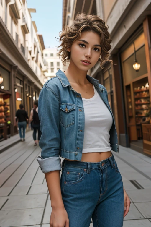 8K, imagen cruda, Photography, hermosa mujer de pelo corto , ropa casual,centro comercial