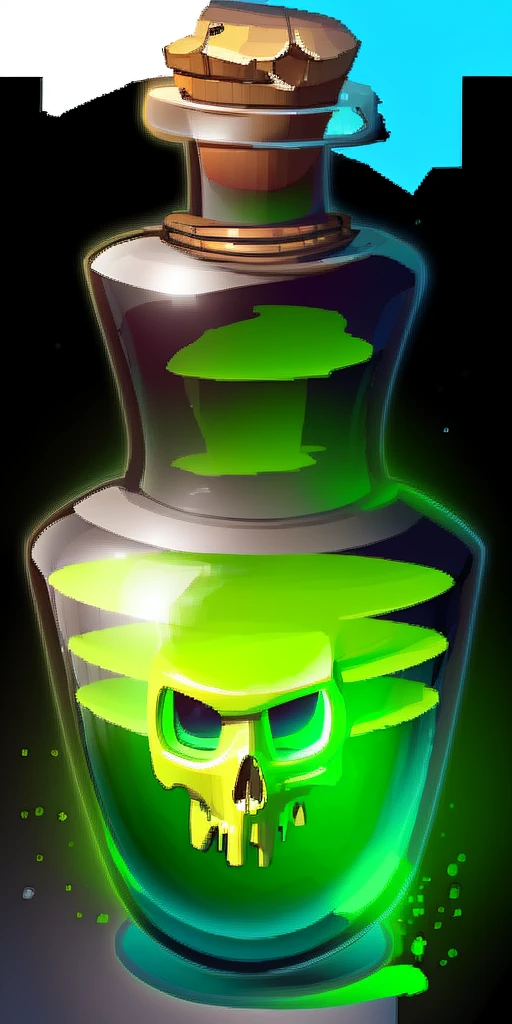 potion with skull inside, poison, gree glowing liquid, 4k, realistic, phograph, black background, simple background, game icon