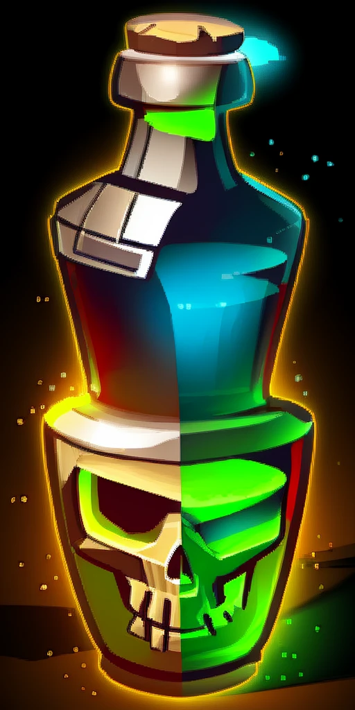 potion with skull inside, poison, gree glowing liquid, 4k, realistic, phograph, black background, simple background, game icon