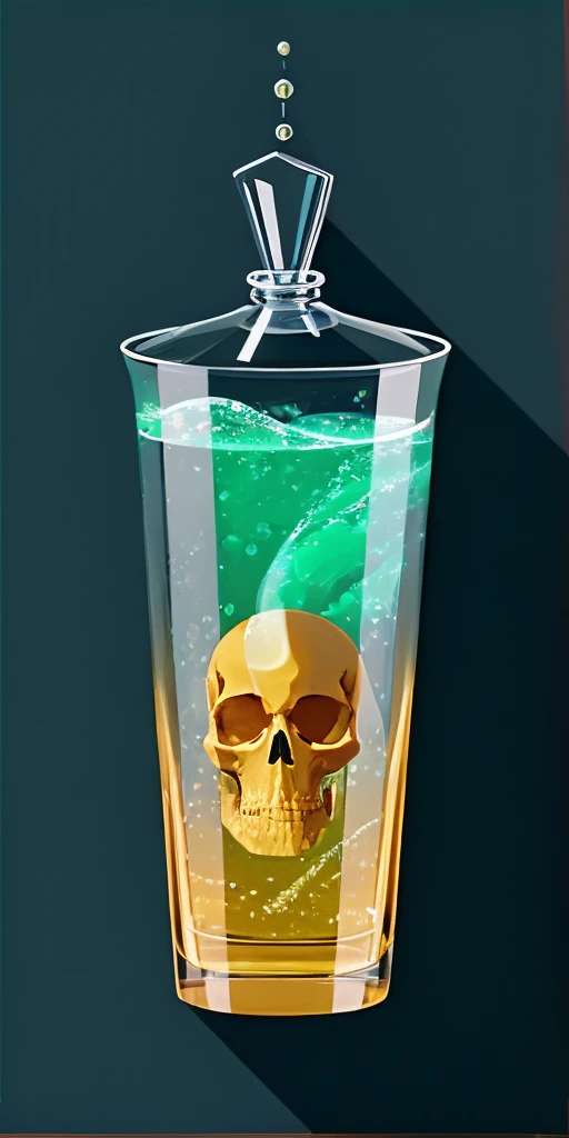 potion with skull inside, poison, gree glowing liquid, 4k, realistic, phograph, black background, simple background, game icon