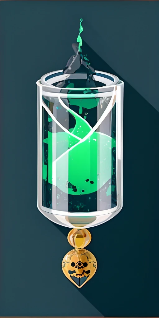 potion with skull inside, poison, gree glowing liquid, 4k, realistic, phograph, black background, simple background, game icon