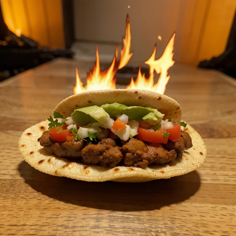 Genera un taco muy picoso animado con fuego