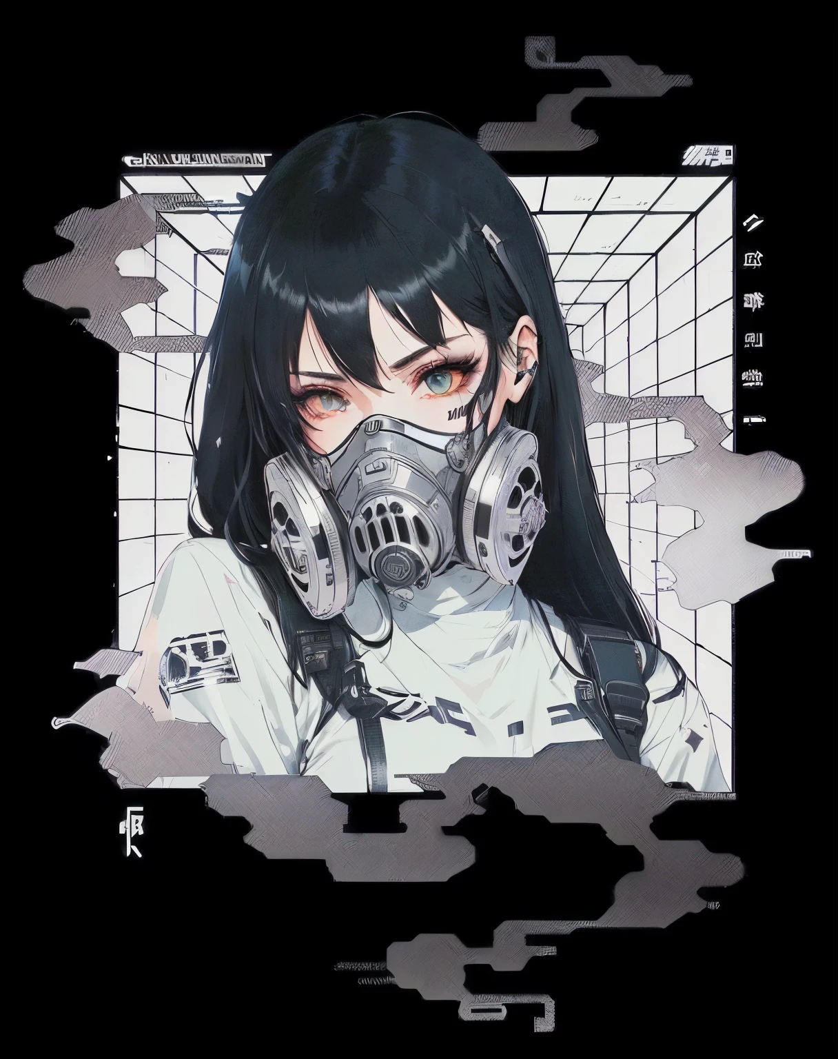 anime girl with gas mask and gloves on her face, dark cyberpunk illustration, digital cyberpunk - anime art, anime cyberpunk art, digital cyberpunk anime art, cyberpunk illustration, cyberpunk art style, cyberpunk anime art, aesthetic cyberpunk, muted cyberpunk style, cyberpunk horror style, e-girl, e - girl, jet black haired cyberpunk girl, cyberpunk anime girl, cyberpunk aesthetic