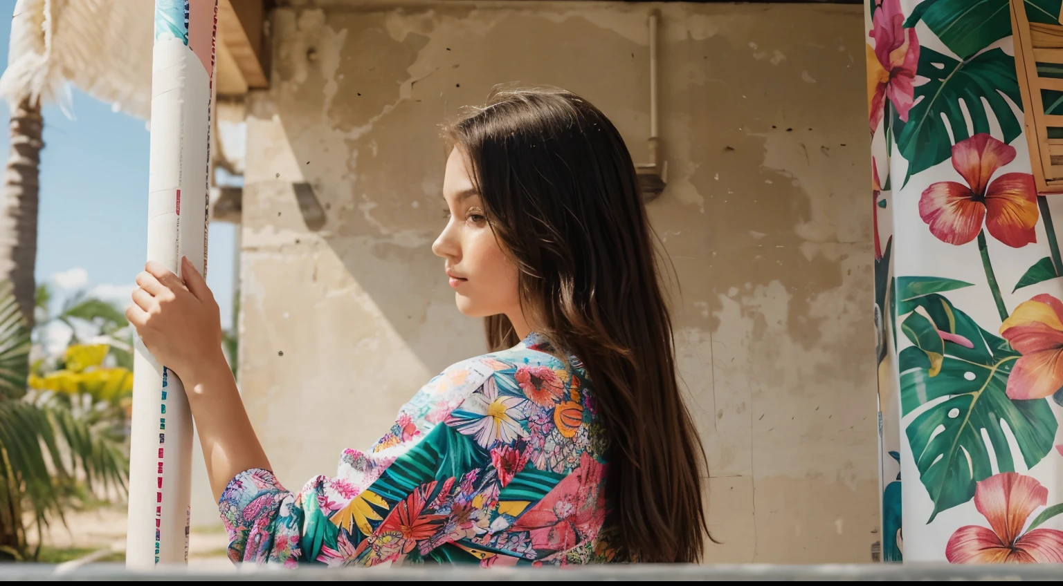 Get lost in a world of color and design with a seamless row of rolled graphics, each one featuring a unique and eye-catching tropical floral pattern