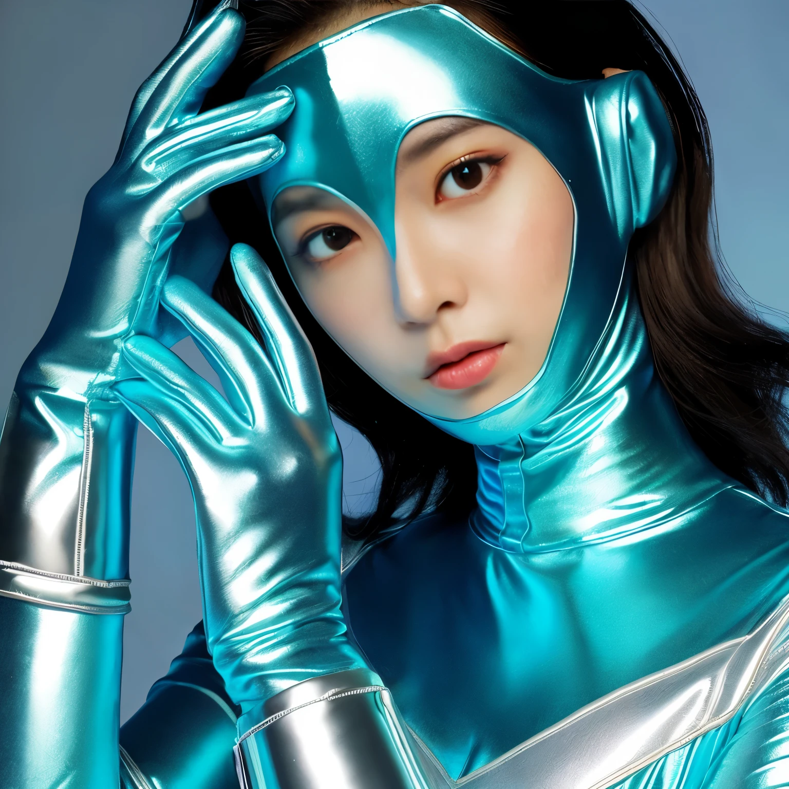 best image quality、Super high resolution、(realism:1.4)、Korean beauty star、The most beautiful KPOP star、????? face、????? Korean makeup、?????? expression、A body that makes you want to touch it、?????? photos、((Realistic shiny satin fabric texture、High-gloss stretch satin fabric that is smooth and smooth to the touch.、The drape of the curved part of the shiny satin fabric、strong shiny costume、The smooth and beautiful quality and luster of the costumes、A shiny costume made of high-quality satin fabric with high density.、Smooth to the touch oil light liang ultra-class battleship skin coat COS、Super SentaiWomen&HeroineSuit、Texture of costumes that satin fetishists respond to、Thin, glossy stretch satin fabric)),8K photo quality