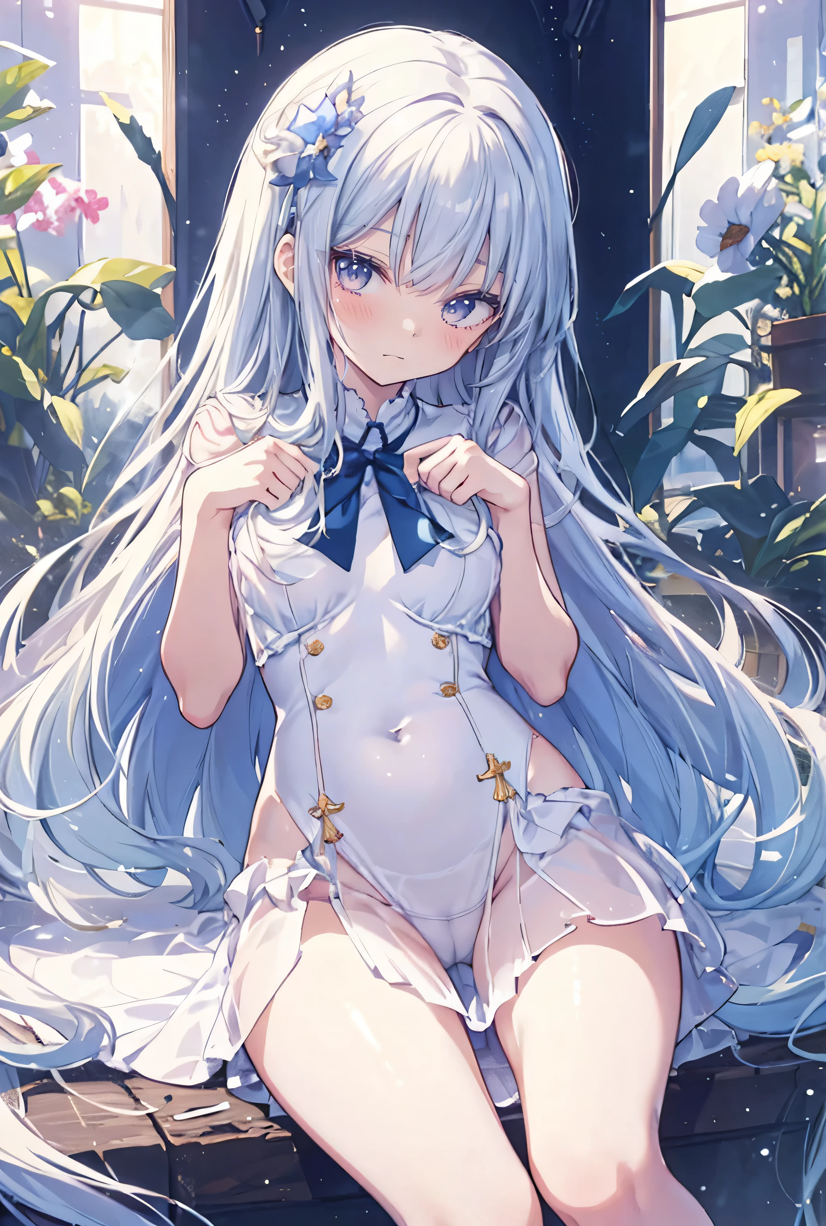 Masterpiece、Highest quality、highest quality、((((Transparency))))、(Embarrassed expression)、Shiny hair quality、Small face、Cute pose、Super detailed, beautiful, wide eyes、Ultra-detailed, clear and beautiful faces、Transparency、(cute illustration:1.2), High-resolution, ultra-detailed, best quality, embarrassed、Slim thighs、cute、Anatomically correct、Awards