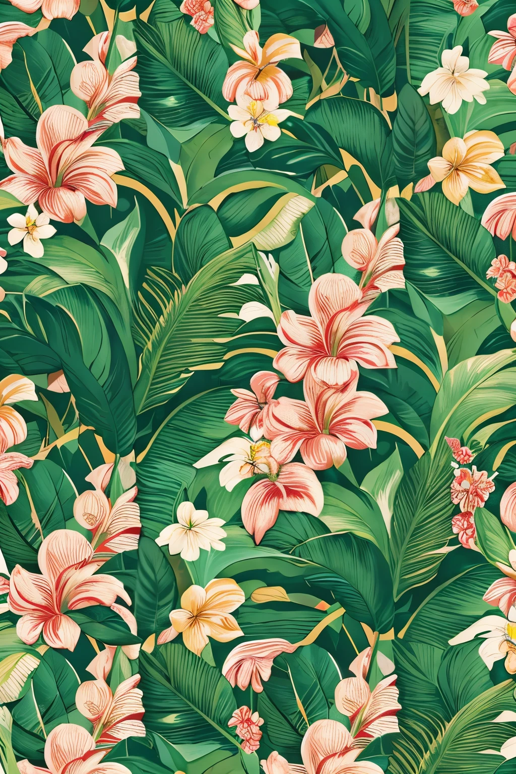 Indulge in the beauty of nature with a seamless row of rolled graphics, each one capturing the essence of a tropical paradise through intricate and diverse floral designs