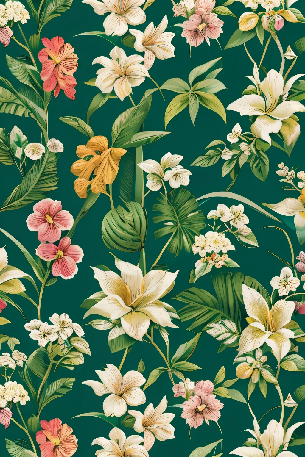 Indulge in the beauty of nature with a seamless row of rolled graphics, each one capturing the essence of a tropical paradise through intricate and diverse floral designs