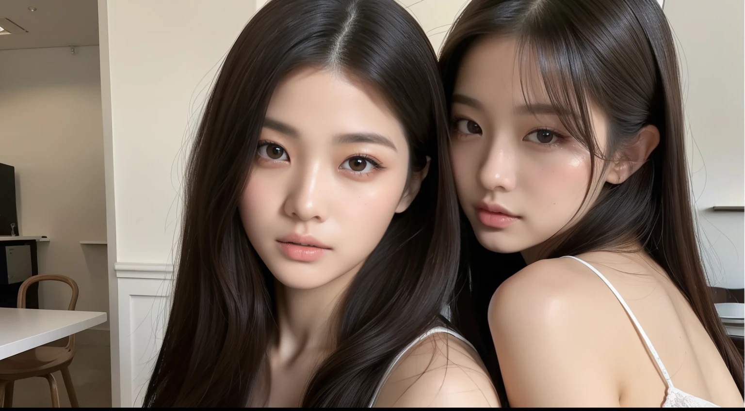 ((8k、Raw photo、highest quality、masterpiece)、(Realistic)、(highest quality)、(Best Shadow)、(Best illustrations)、Young Solo、Intellectual beauty、Detailed face、Perfect Proportions、barefoot、Sexy秘書、office、suit、solid、、The best texture、welcome、Beautiful Skin、Fashionable hairstyles、Long Hair、Cool and cute、company employee、short hair、double eyelid、Modeled、Sexy、Japanese、Photographed inside the cafe
