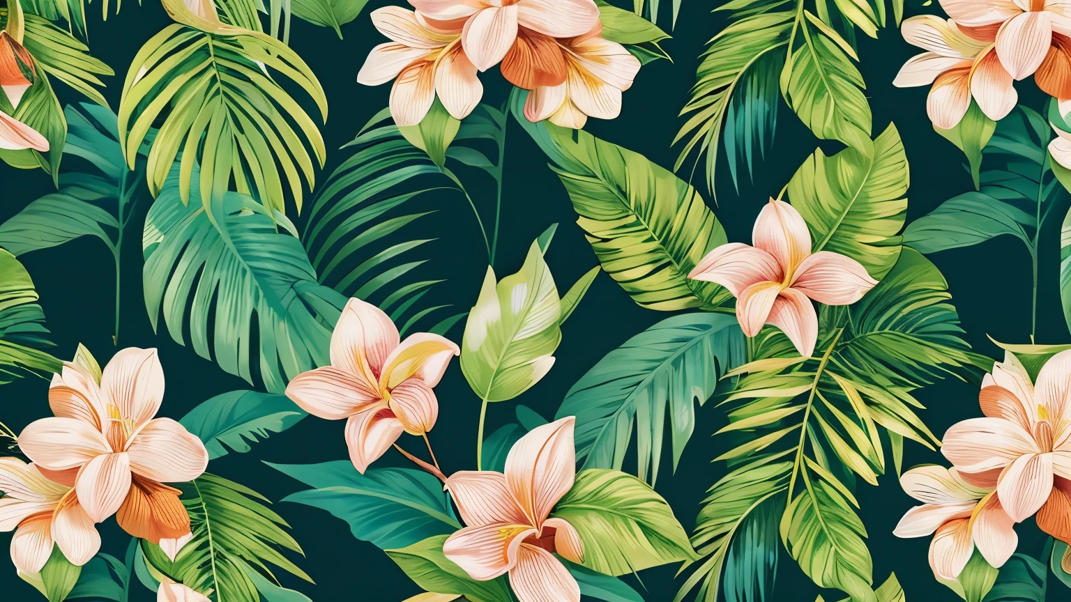 Indulge in the beauty of nature with a seamless row of rolled graphics, each one capturing the essence of a tropical paradise through intricate and diverse floral designs