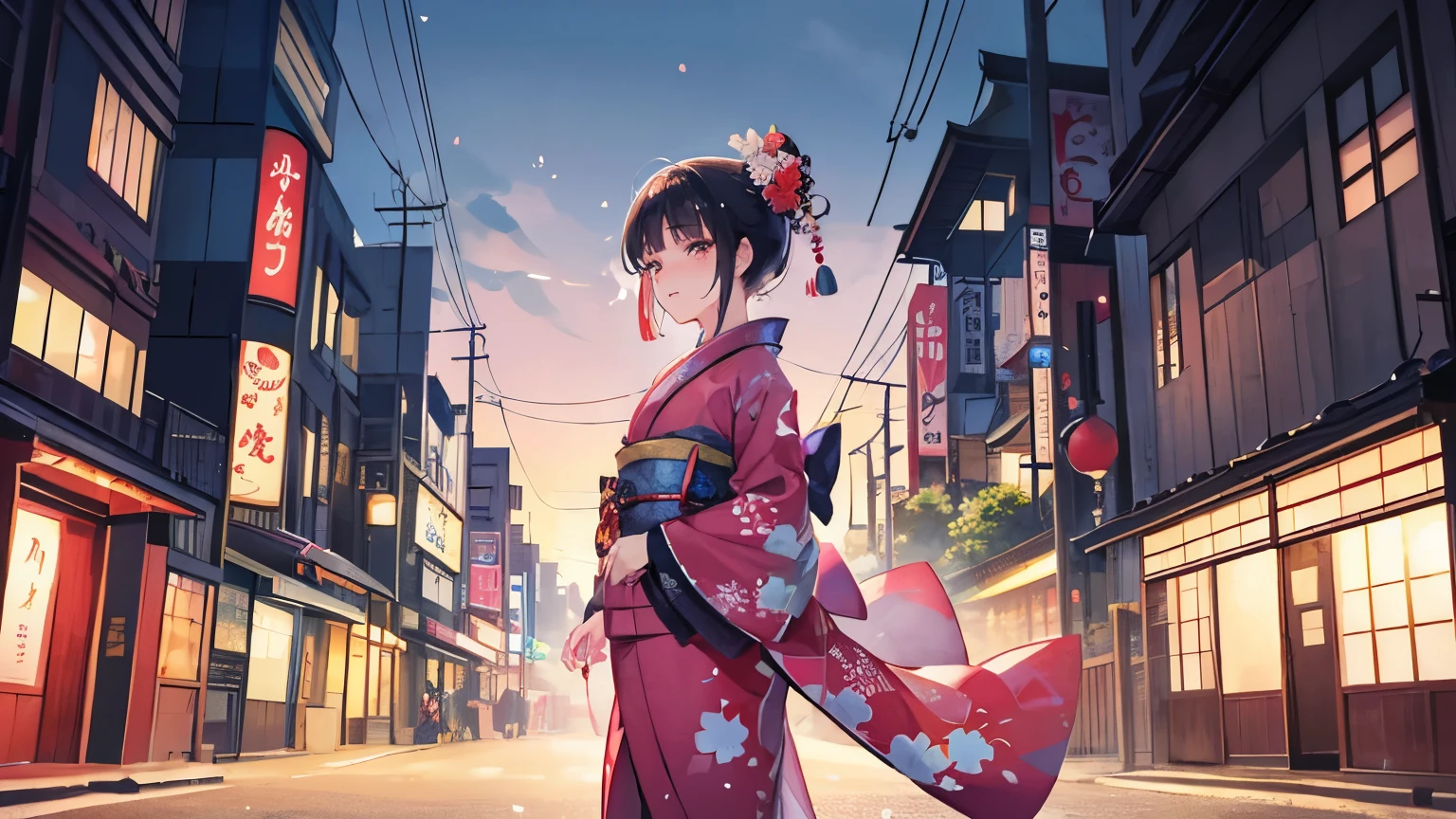 Beautiful woman in Japanese kimono who has been heartbroken(20-year-old,Beautiful Face,Are crying),One Woman,Walking through the city at night crying,Sad Scenery,Walking figure、High resolution, Hyper HD, Studio Lighting