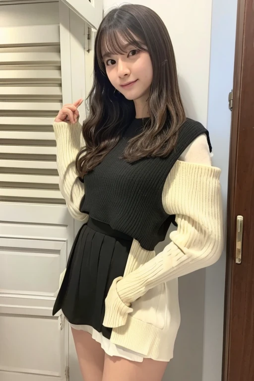 White clothes Black Mini Skirt Skirts should be shortened room Gravure idol pose