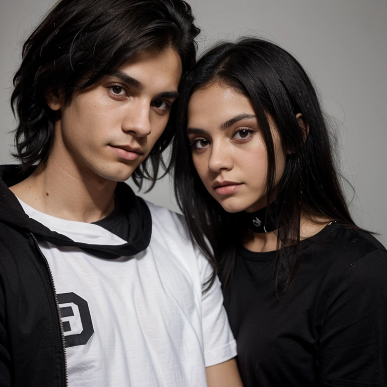 Emo couple interracial the boy is Polish, similar to Dominik Santorski from the movie Suicide Room He is Polish, grayish blue eyes, white complexion , tall 1.91cm and slim, his hair is dark brown and short emo hairstyle The girl is Mexican emo girl long straight black hair ,she has curvy body ,
black eyes
she is shorty 1.65cm , brown skin , Make them in mexico