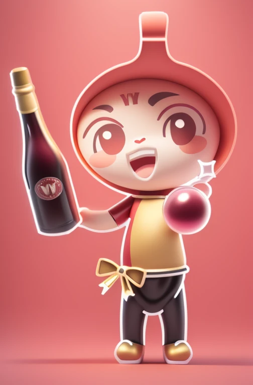 cartoon character of a man holding a bottle of wine and a bottle of wine, Alcoholic, with a bottle of wine, telegram stickers, vinny from vinesauce, telegram stickers design, vinesauce, Ruan cute vtuber, Cupid, vine, There is a recession, wine, holding wine bottle, wine, Varguyart style, cute cartoon,3d rendering,3D Illustration
