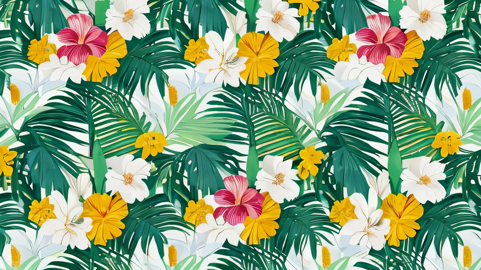 Experience a burst of vibrant colors with a multi-colour graphic pattern of tropical florals, rendered in a bold and modern style