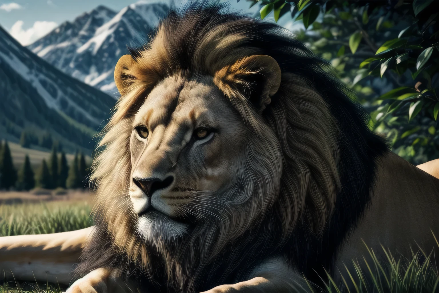 lion, photo, realistic, photorealistic, masterpiece, best quality, outdoor