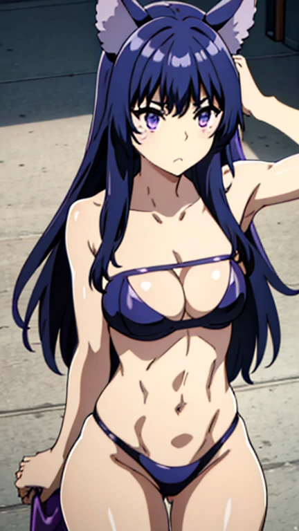 (masutepiece, Best Quality, High resolution:1.5, anime colours, megami magazine:1.2, anime poster style, anime keyvisual, sharp, 8k, photorealistic), (arms at sides), (beautiful eyes:1.5, beautiful face), matou_sakura_fatestaynightufotable
anime_style, 1girl, solo, Cute, hair red ribbon, (Long Hair), (sagging huge breasts), (purple bikini), cleavage, (cowboy shot, sitting), (Perfect detailed Anatomy, beautiful detailed hair, perfect detailed body:1.2, shiny skin), (thick outline, Beautiful outlines, black outlines), simple background,