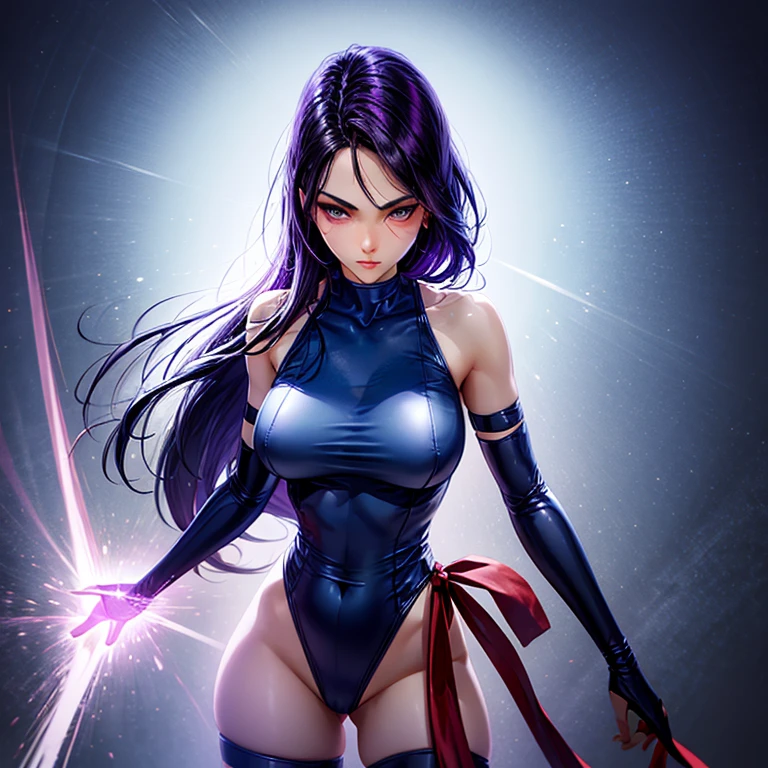 Psylocke is standing blushing in a high-cut leotard.。