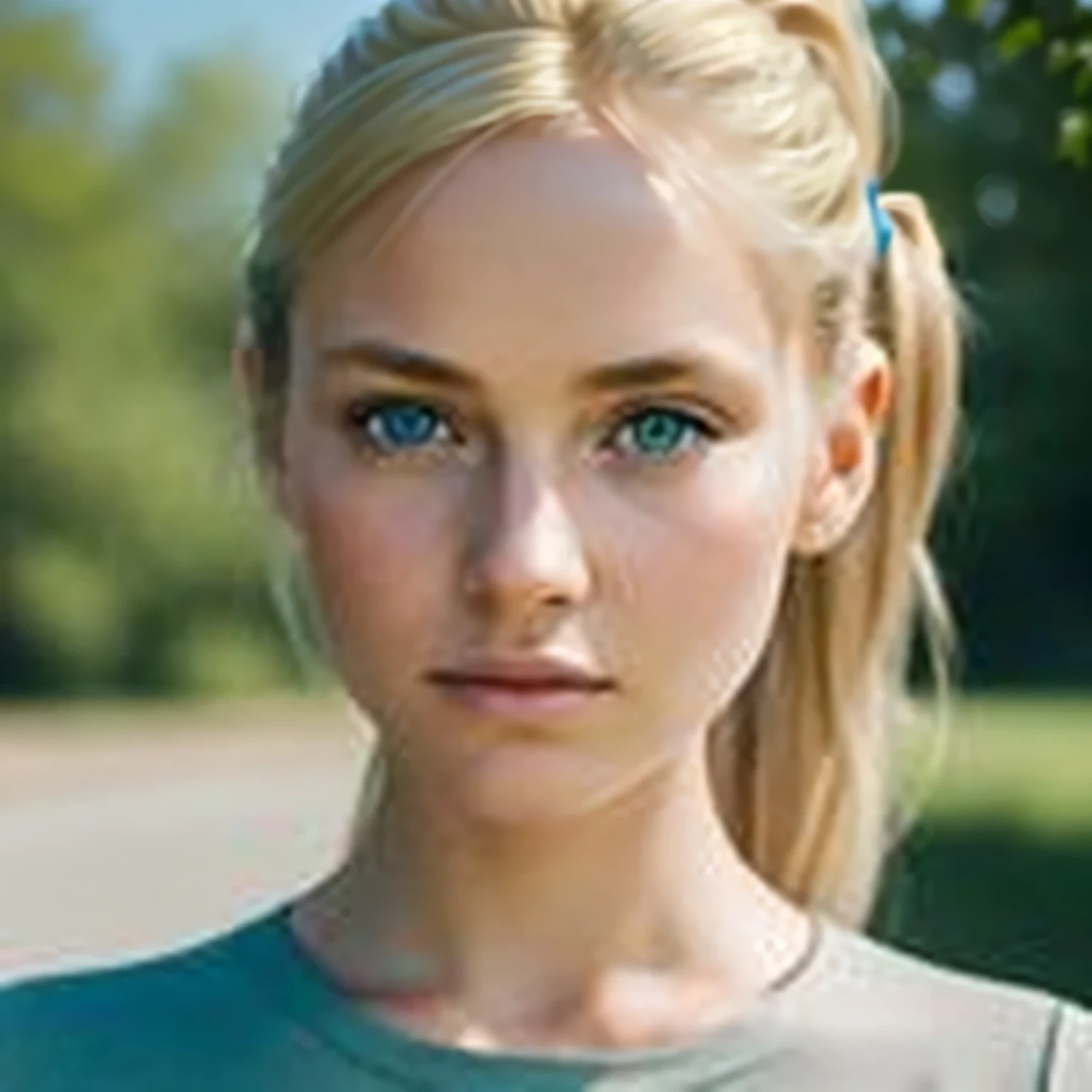 Arafed woman with a ponytail and blue eyes stands in the park, perfect face ), beautiful blonde, blonde hair и Blue eyes, blonde hair, Blue eyes, Dasha Taran, beautiful scandinavian woman, Daniela Ulig, Beautiful young girl, Beautiful model, Blue eyes и blonde hair, blonde hair, Blue eyes, portrait of society, beautiful blue eyes, hyperrealism, face front, face front, front photo, the whole head can be seen in the photo, the head is not cropped in the photo, full head on photo, the face and head are completely captured by the photo, the whole head is visible, the top of the head is not cut off, full head in photo
