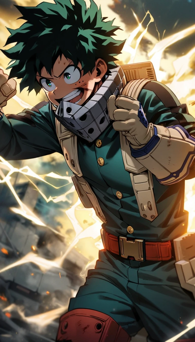 1boy, male focus, midoriya izuku, boku no hero academia, injury, electricity,, masterpiece, best quality, very aesthetic, absurdres