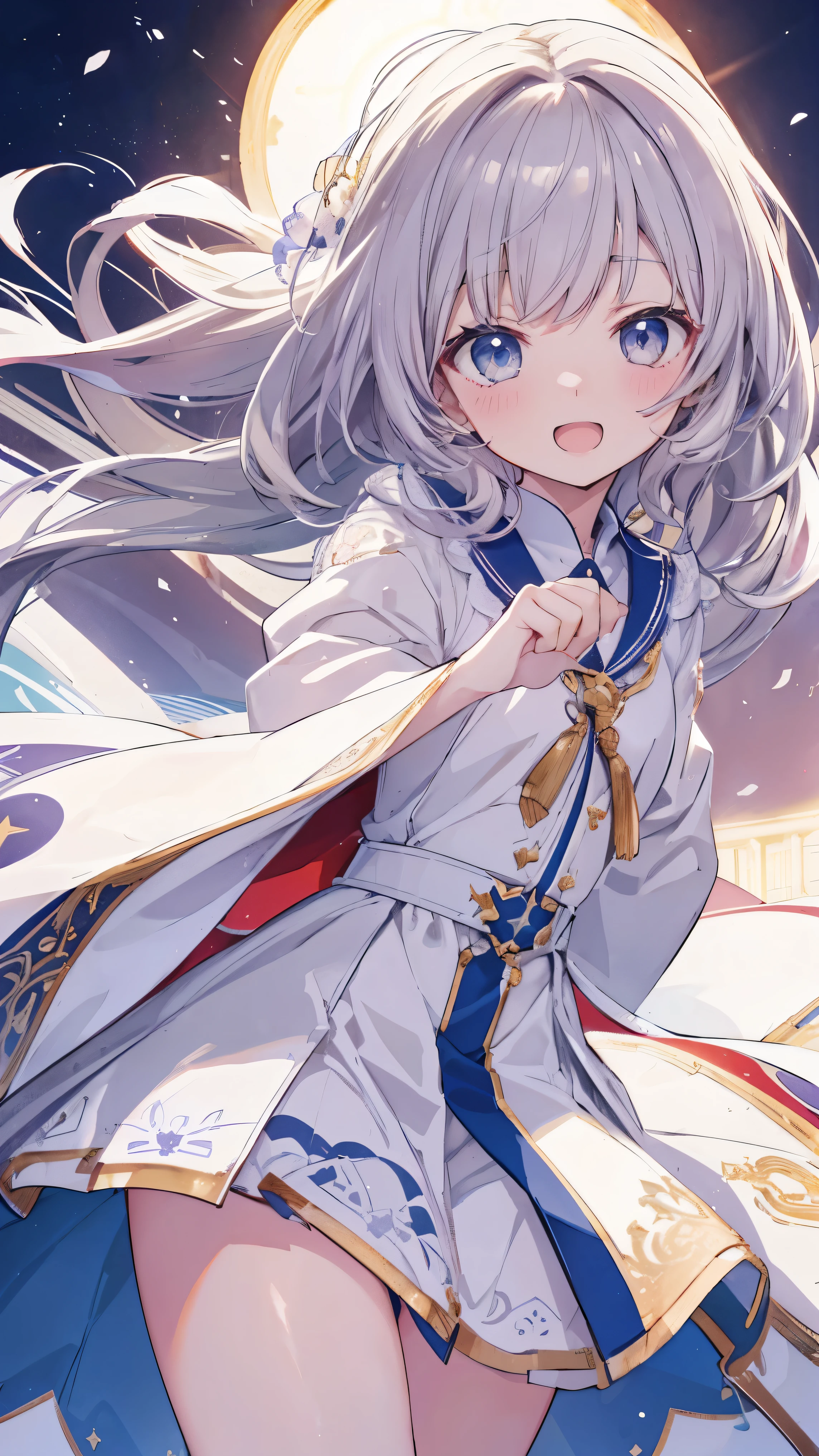 Masterpiece、Highest quality、highest quality、(Open Mouth Smile)、Shiny hair quality、Small face、Dynamic pose、Super detailed, beautiful, wide eyes、Ultra-detailed, clear and beautiful faces、(cute illustration:1.2), High-resolution, ultra-detailed, best quality, embarrassed、Thighs, Awards, Anatomically correct