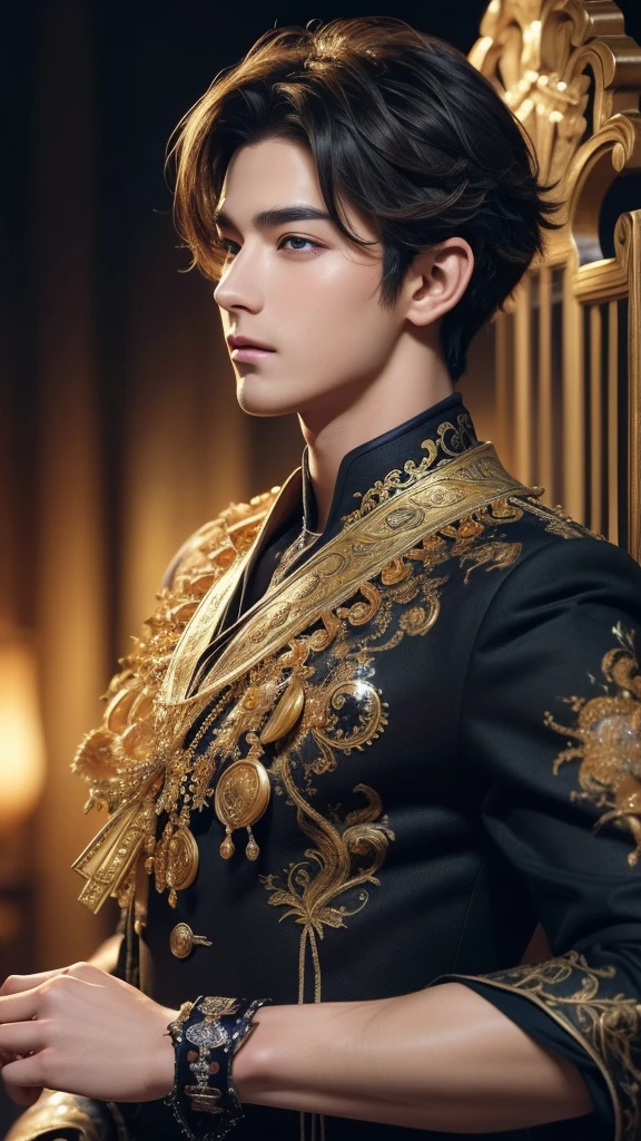 (masterpiece, top quality, best quality, official art, beautiful and aesthetic:1.2), boy, handsome, extreme detailed faces, (fractal art:1.3), colorful, highest detailed, (perfect face), shiny skin, HDR, cantarella, extremely detailed dress, detailed background 
