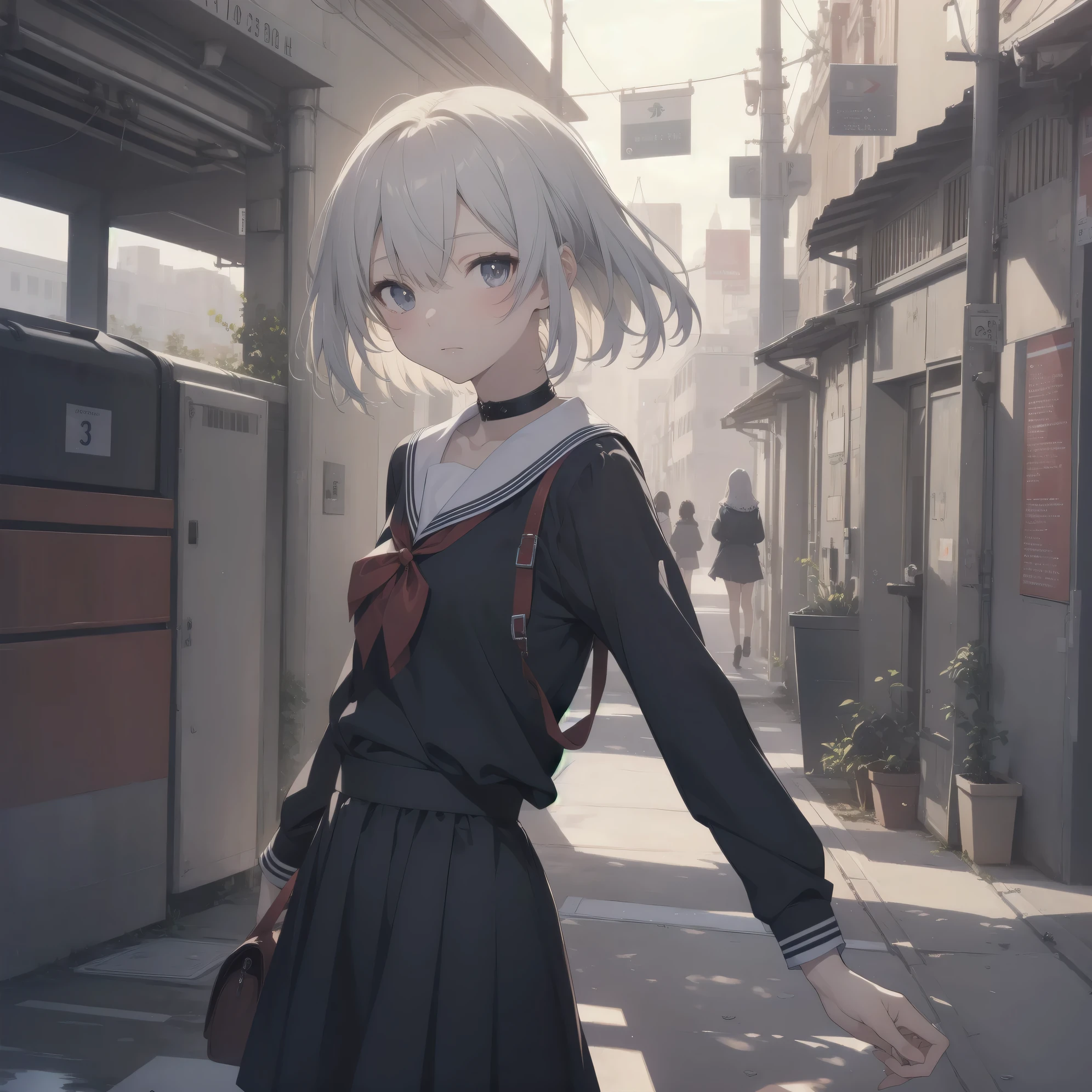 ultra-absurdres-Top quality by artist God, ultra-detailed, high resolution, anime moe artstyle, best anime 8k konachan wallpaper, pixiv contest winner, pool:2810, perfect anatomy,break, 1girl, (Please draw a girl walking sleepily to school alone. )break,(Solo,little female, 13-year-old:1.3),Full limbs, complete fingers,a junior high school student, (very short hair), short cut, flat chest, , small butt, small black eyes, beautiful detailed eyes, well-proportioned iris and pupils, expressive eyes, highres detailed hair, soft expression, salor school_uniform, sailor collar, serahuku, bow, pleated skirt,(Detailed Lighting), (Detailed background), in the School commute route. break,super detailed skin, Best cinematic lighting powered by famous artist, 8k,beauty illustration,photoshop_(medium),very aesthetic,break,((artist:minaba_hideo )), artist:clamp ,artist:carnelian ,artist:kantoku ,
