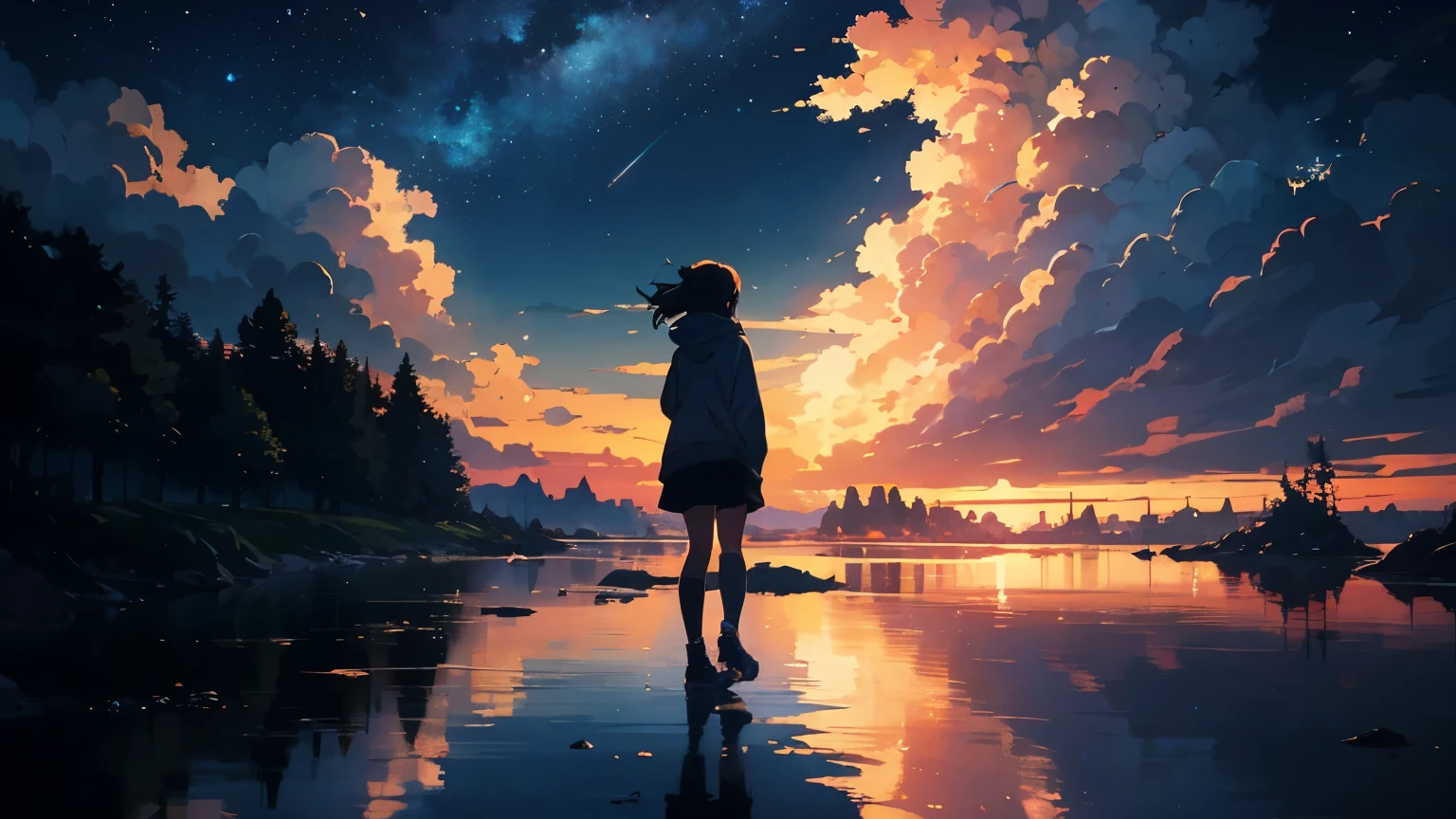 High quality masterpiece, landscape, One Grand Piano。There is no one。The night sky is cloudless、Star of the sky、Crescent Moon。 Pixiv, Concept Art, Lofi Art style, reflection. by makoto shinkai, Lofi Art, Beautiful anime scene, break Anime landscape, detailedなlandscape —幅672, in Makoto Shinkai's Style, Makoto Shinkai's Style, 強化されたdetailed, break,detailed,Realistic,Highly detailed digital art in 4K,Octane Rendering, Bioluminescent, break 8K resolution Concept Art, realism,By Mappa Studio,masterpiece,highest quality,Official Art,figure,Clear lines,(nice_color),Perfect composition,Absurd, Fantasy,Concentrated,Three-part method