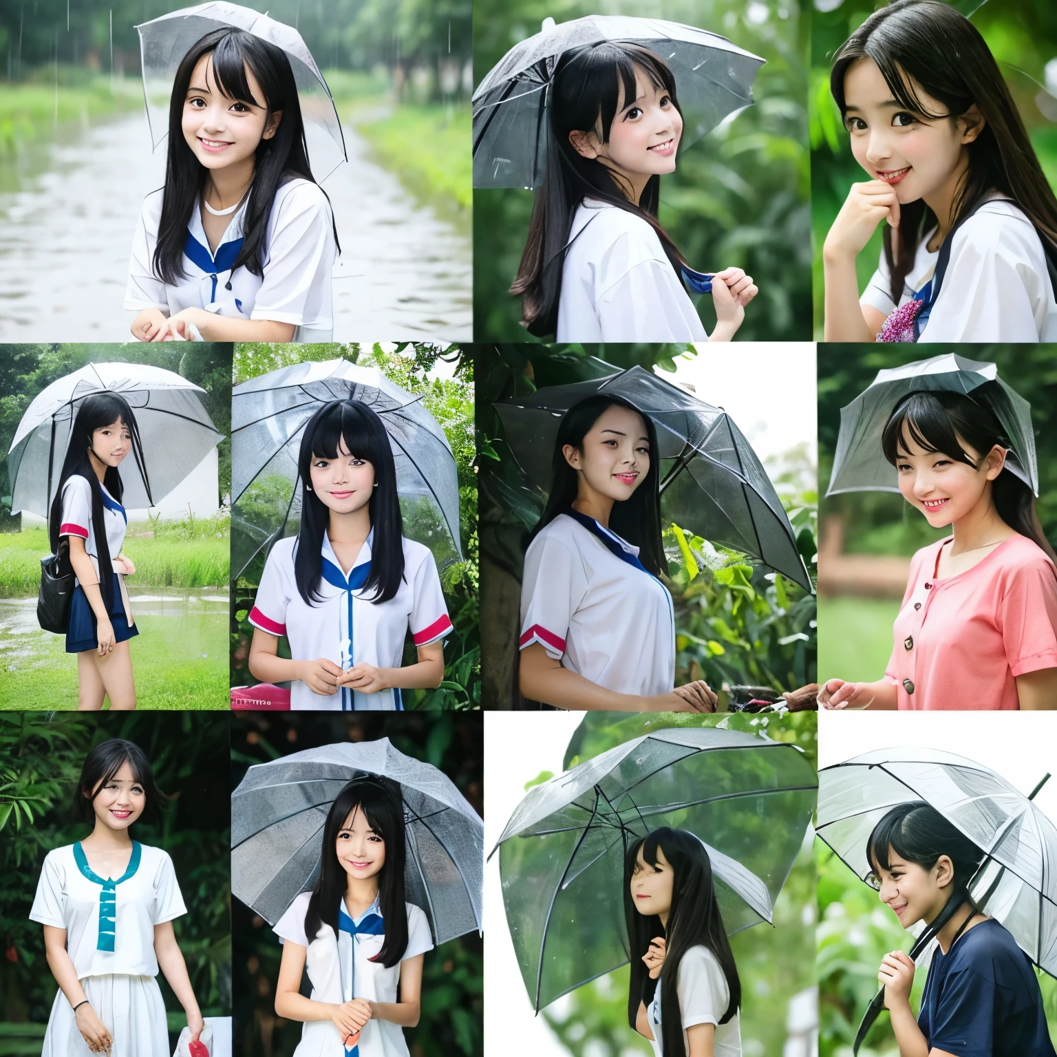 Rain season, umperla with cute collage girl