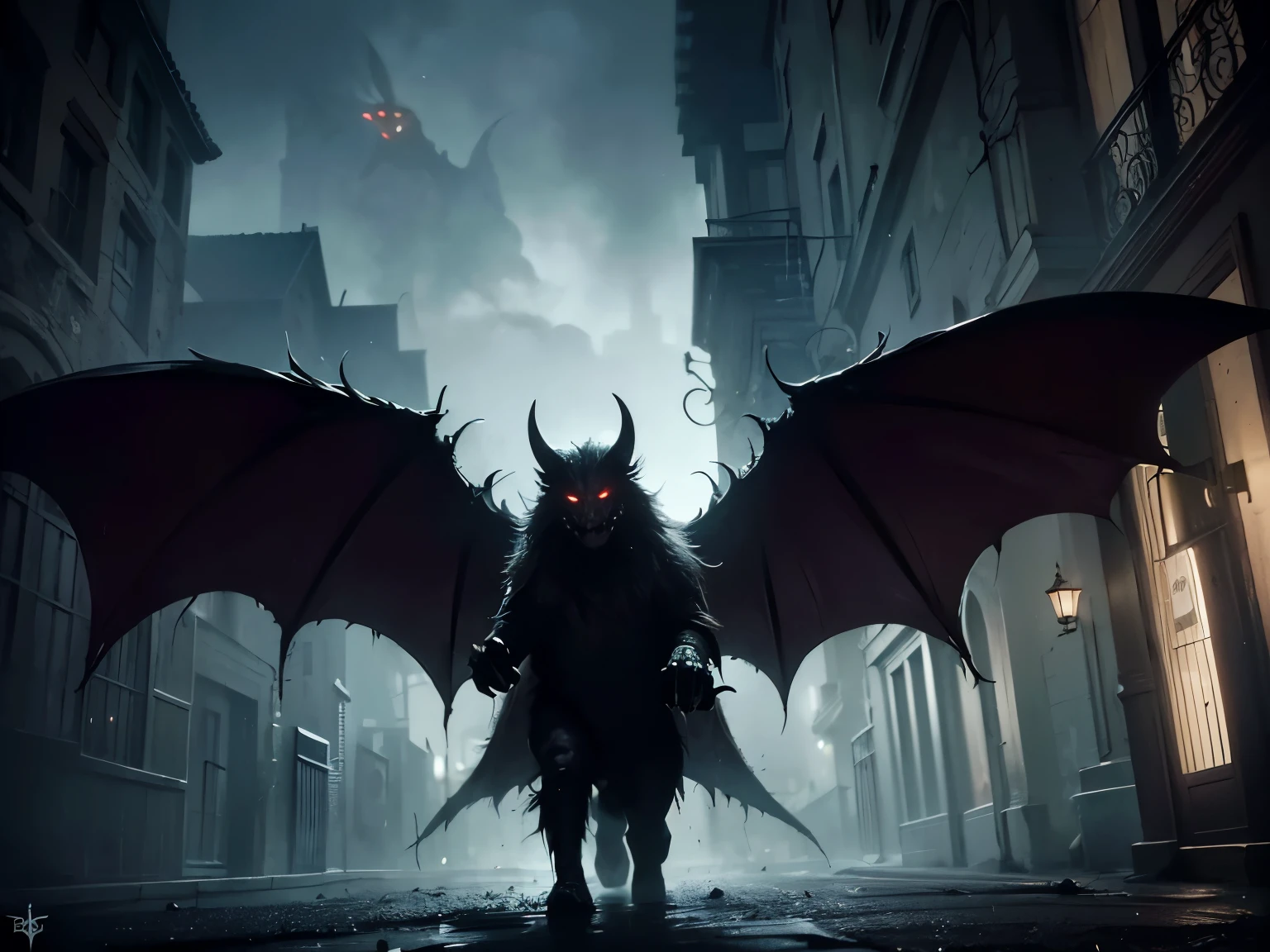 (best quality,4k,8k,highres,masterpiece:1.2),ultra-detailed,(realistic,photorealistic,photo-realistic:1.37),horror:1.1,creepy creatures:1.1,demonic creatures:1.1,dark atmosphere,city:1.1,nighttime:1.1,enchanting night:1.1,hauntingly beautiful cityscape,detailed wings on a little devil,monsters with glowing eyes,spooky urban setting,mysterious creatures lurking in the shadows,gritty and macabre scene,dark alleys and flickering streetlights,sinister figures emerging from the darkness,demon-like beings roaming the streets,horrifying yet captivating sight,otherworldly beings haunting the city,ethereal glow highlighting the supernatural elements,ominous presence in every corner,ominous shadows stretching across the eerie cityscape,dreadful but mesmerizing scenery,nightmarish but captivating vision
