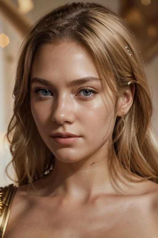 angel, armor gold (masterpiece, best quality, high resolution:1.4), 1girl, angel, skin pores texture, Hair blonde, HD , Photography, movie, cinematic, full Body, Realistic, (8k, RAW photo, best quality, masterpiece:1.2), (realistic, photo-realistic:1.33), best quality, detailed eyes blue, cute,natural lighting, depth of field, film grain, wrinkled skin, sharp, detailed and realistic portrait of a woman ,(freckles:0.5)