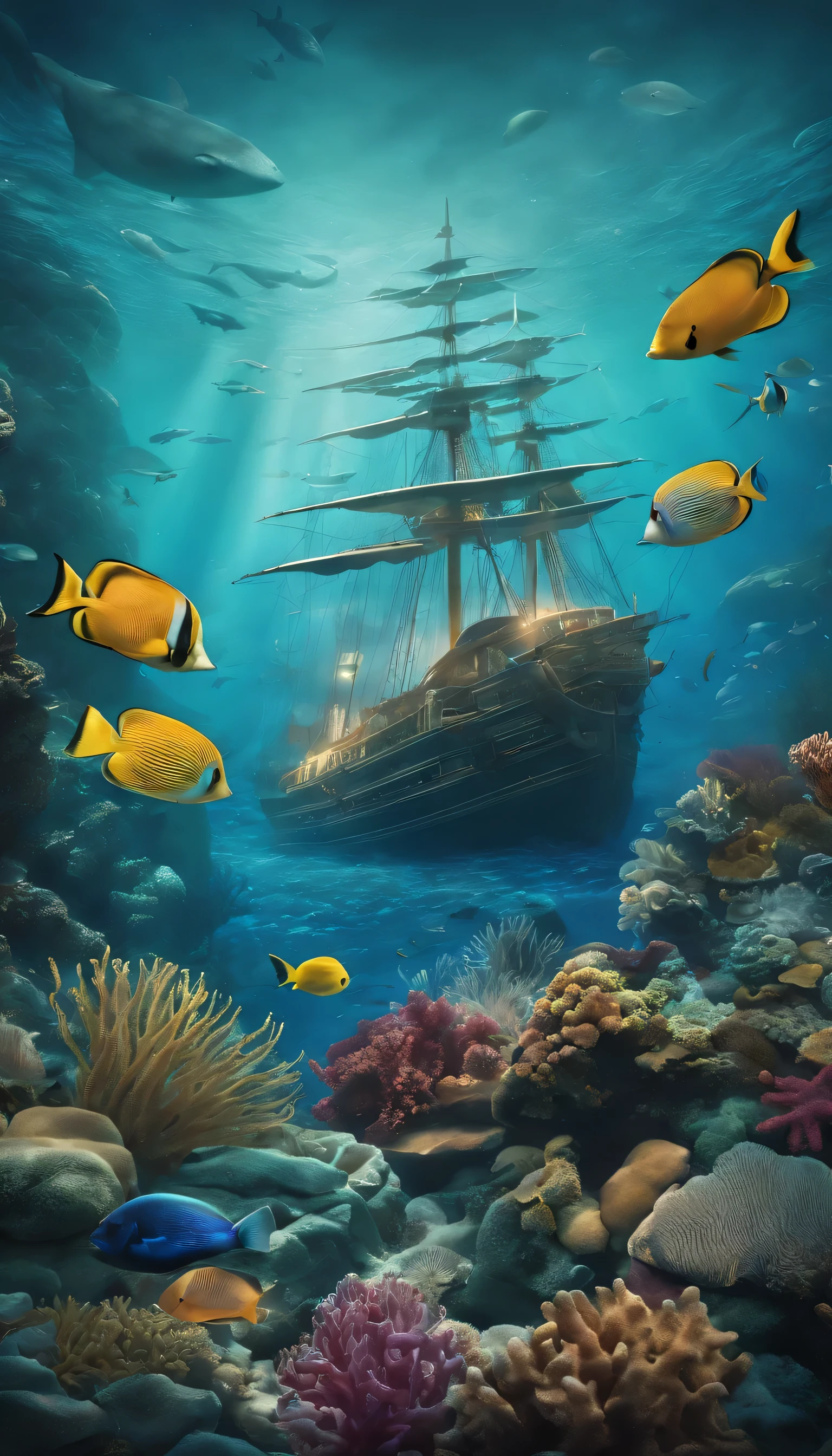 By combining a rich color palette, detailed marine life, an artfully integrated title, dynamic framing with marine creatures, immersive lighting effects, and an artistic and cinematic aesthetic, the book cover for "Ocean Odyssey" will be visually stunning and evocative. It will capture the sense of adventure and wonder that lies within the pages of the book, enticing readers to dive into the underwater world.