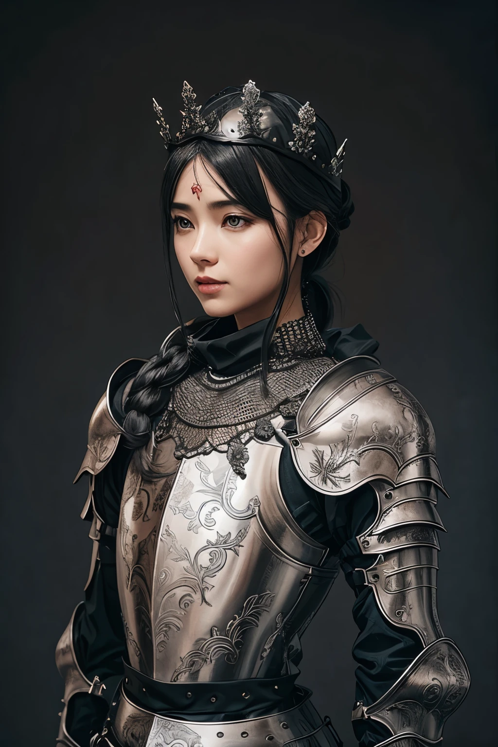 (1girl:1.3),LaceArmor, (Rose:1.3), solo, red_shoulder armor, upper body, breastplate, simple background, chainmail,