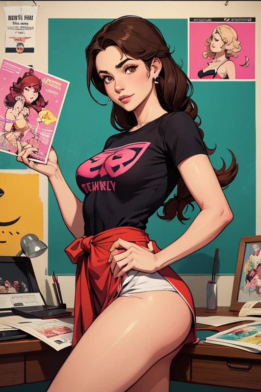 Com um dragão Ennifer Connelly, very long to the waist and half curly with bangs, seios pequenos, olhos grandes com um brilho apaixonado, olhos verdes mel, Um lindo sorriso, vestindo uma camiseta preta longa com um terno feminino (1 garota), medium breasts, bronzeado, moist skin, pele suada, cabelo loiro ondulado, camiseta punk, garota punkPersonagem Salma Hayek (nua roupas nua pelada sem roupas) imagem de desenho animado de uma mulher jovem .cartoon style illustration, estilo de arte dos desenhos animados,digital illustration style, design de personagens altamente detalhado, arte digital detalhada profissional, floresta Design de personagens de retrato, beautiful digital illustration, retrato de alta qualidade, Arte em quadrinhos, mulher jovem. expression of sexual desire well-aligned braided hair . Roupas leves de primaveraum desenho de uma mulher com uma roupa rosa e botas, fanart da coelhinha lola, comic Poster style, Poster art, Poster body, Poster, pink iconic character, fofosexyrobutts, vestido vermelho amy rose, peach princess), Krenz Cushart e Artgerm, Ann Takamaki de Persona 5, corpo de chiclete, ( figura altamente detalhada ), Faye Valentim