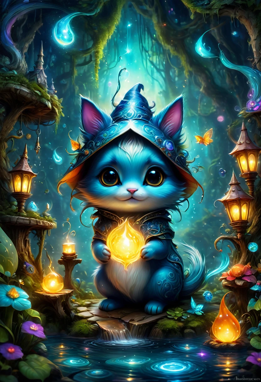 cute magic animals, chibi, by Alexander Jansson, best quality, masterpiece, very aesthetic, perfect composition, intricate details, ultra-detailed