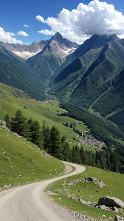 A picture with realism, mountains taken by a camera, mountain ranges, high mountains, breathtaking scenery, summer, daytime.