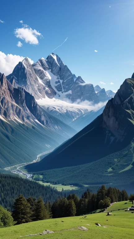 A picture with realism, mountains taken by a camera, mountain ranges, high mountains, breathtaking scenery, summer, daytime.