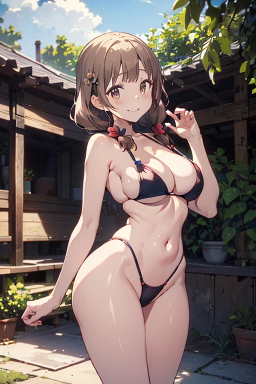 hanekawatsubasa, hanekawa tsubasa, (Seductive cleavage, Slender and toned hips, Soft looking big buttocks, Laughing while talking to viewers:1.2),(with sparkling eyes and a contagious smile),her pubric hair by self touch, long hair, black hair, hair ornament, (brown eyes:1.1), braid, hairclip, twin braids, rimless glasses, cute bikini ,(masterpiece:1.2), best quality, high resolution, unity 8k wallpaper, (illustration:0.8), (beautiful detailed brown eyes:1.2), extremely detailed face, perfect lighting, extremely detailed CG, (perfect hands, perfect anatomy), a girl , Eyes of the Upper Eye,no underwear,(Medium breasts:1.5), naked beautiful,beautiful pussy, (Toned abs:0.7)、Sexy belly, pose muy sexy, outdoors, beach, looking at viewer,
