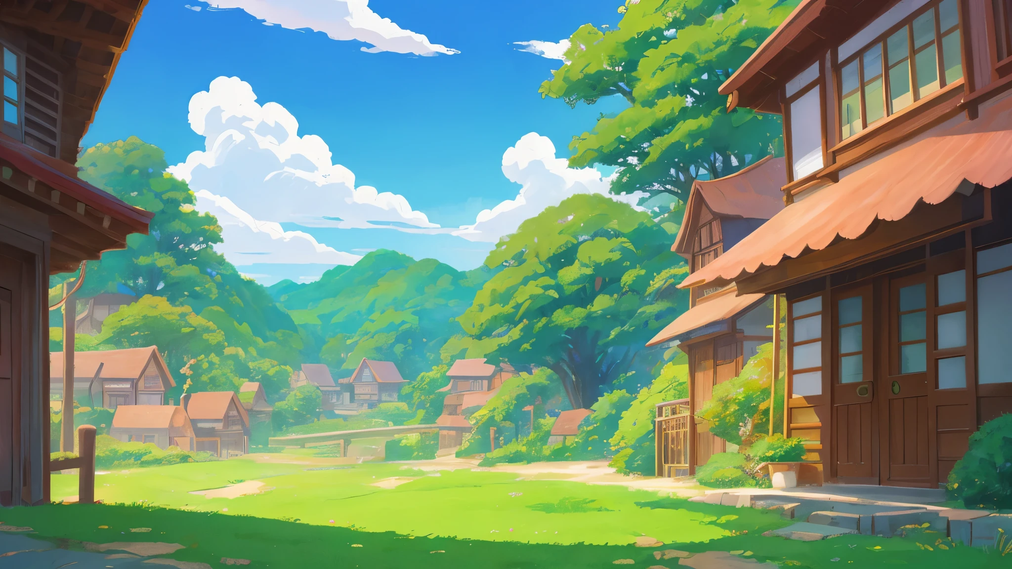 lofi art, style in ghibli anime, style in ghibli anime style, lofi colors, studio ghibli anime screenshot, lofi vibe, lofi feel, sakura background sky