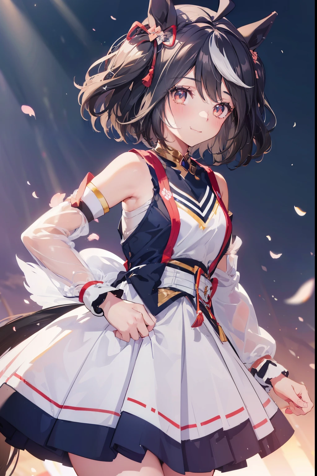 Kitasan Black、blush,smile、In uniform、Primary school students、The back is very small、Lolita、Small breasts、Show me your armpits、exterior: 14 years old、Shoulder Bare、The clavicle is visible、Sexy thighs、Beautiful feet、Usual hairstyle、highest quality, High resolution, unity 8k wallpaper, (shape:0.8), (Beautiful and beautiful eyes:1.6), Highly detailed face, Perfect lighting, Extremely detailed CG, (Perfect hands, Perfect Anatomy),