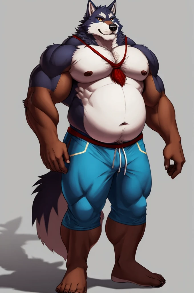 Muscular but chubby wolf bara
