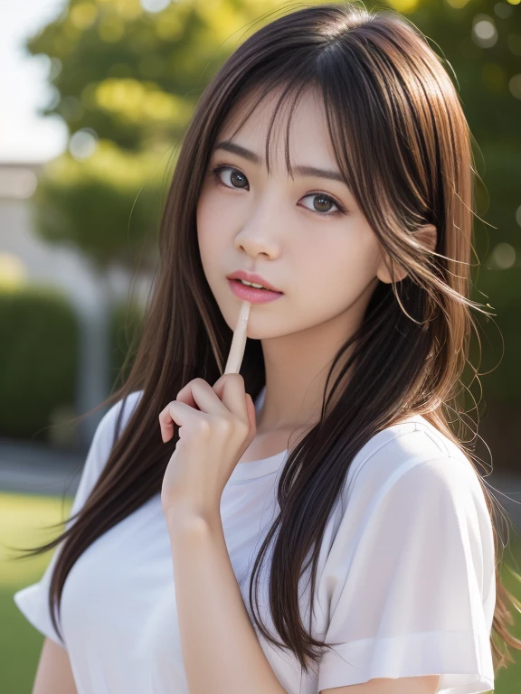 Dressed、(Photo realistic:1.4)、(Surreal:1.4)、(Real Stick:1.3)、
(Smoother lighting:1.05)、(映画の照明Improvement of quality:0.9)、32k、
One girl、19 years old、Realistic lighting、Backlight、Facial Light、Ray-tracing、(Bright light:1.2)、(Improvement of quality:1.4)、
(Highest quality real texture skins)、Beautiful Eyes、Detailed painted face、Open your mouth a little、
Close-up face、T-Shirts、
(Improve your body line mood:1.1)、Glowing Skin、actress、Japanese Idols、Nogizaka Idol、Gravure idol pose、Hair blowing in the wind