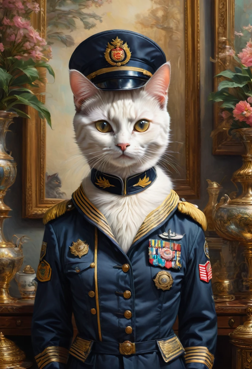 Kitty cat in uniform, best quality, masterpiece, very aesthetic, perfect composition, intricate details, ultra-detailed